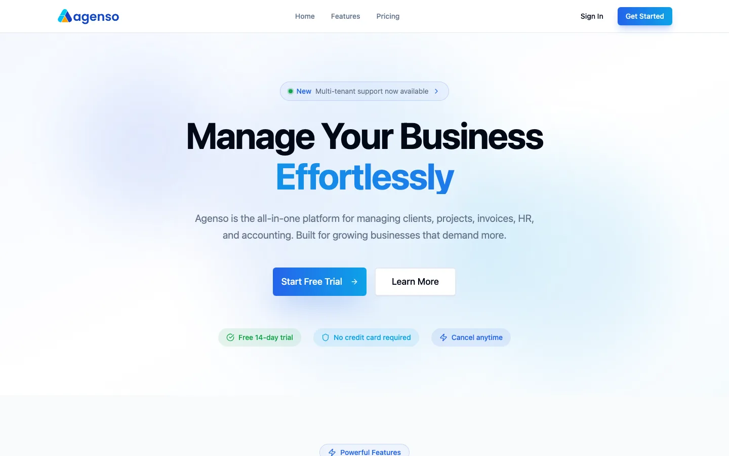 Screenshot of the Agenso website