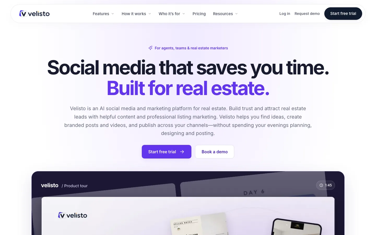 Screenshot of the Velisto website